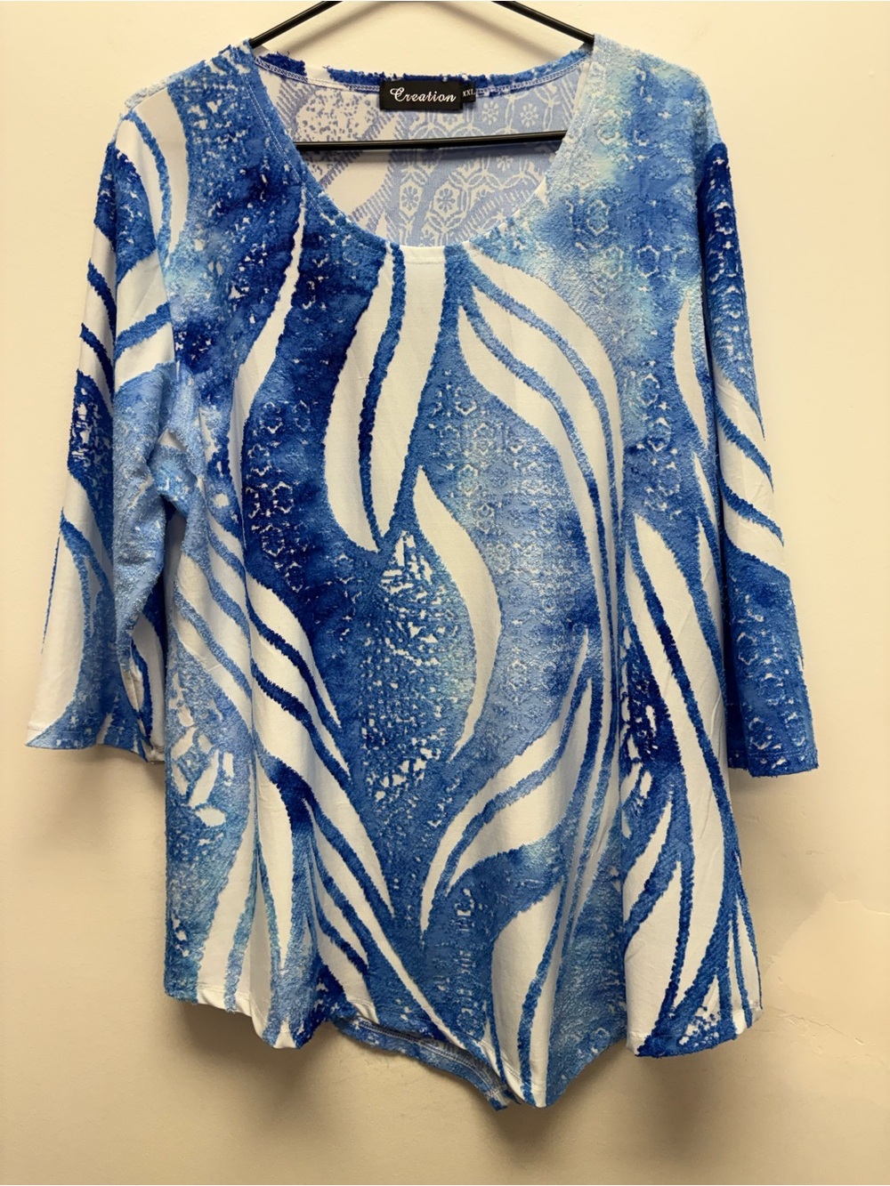 4 for $25 🌊 Creation Blue & White Abstract Print Three Quarter Sleeve Tunic XXL